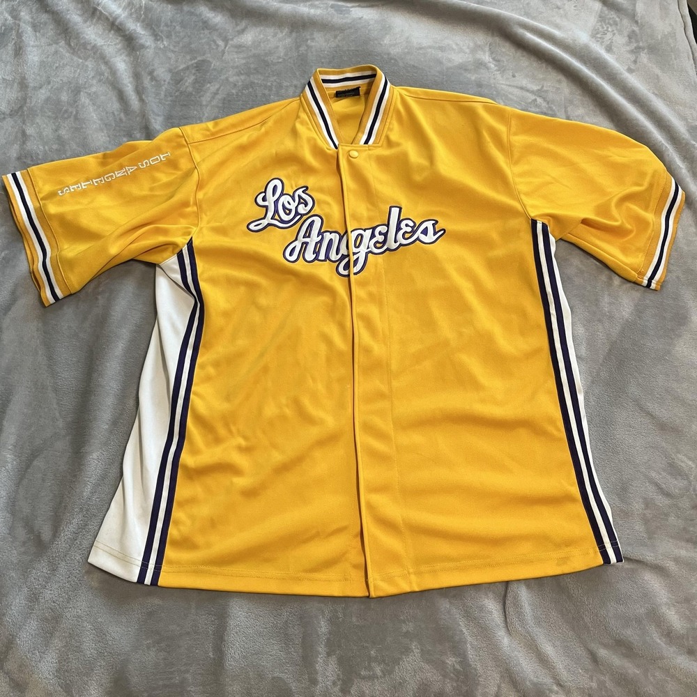 Vintage Los Angeles Lakers Shirt Mens Large Yellow NBA Basketball Button Front